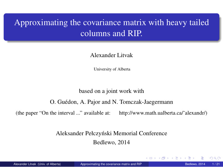 approximating the covariance matrix with heavy tailed