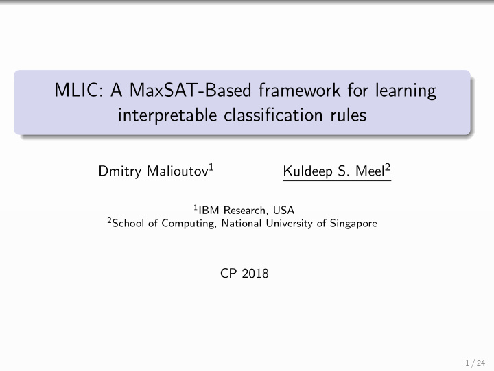 mlic a maxsat based framework for learning interpretable