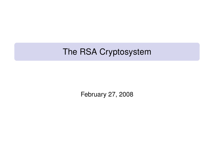 the rsa cryptosystem