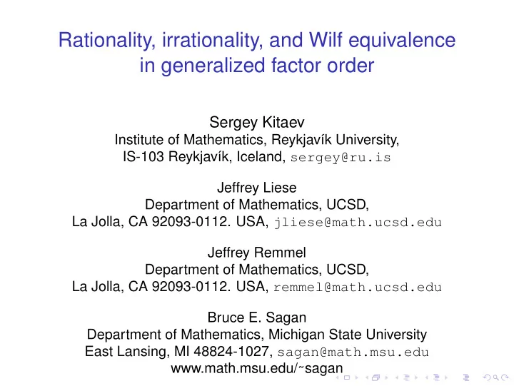 rationality irrationality and wilf equivalence in