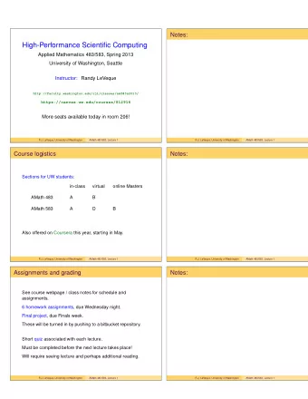 High-Performance Scientific Computing  Applied Mathematics 483/583, Spring 2013  University of
