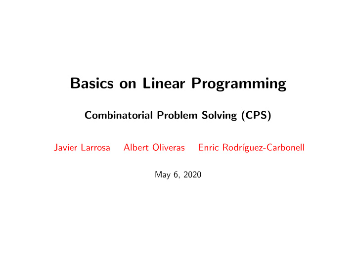 basics on linear programming