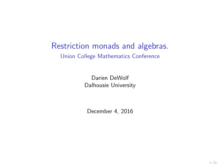 restriction monads and algebras