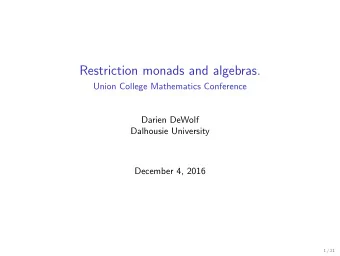 Restriction monads and algebras.  Union College Mathematics Conference  Darien DeWolf  Dalhousie