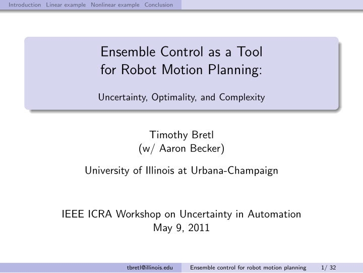ensemble control as a tool for robot motion planning