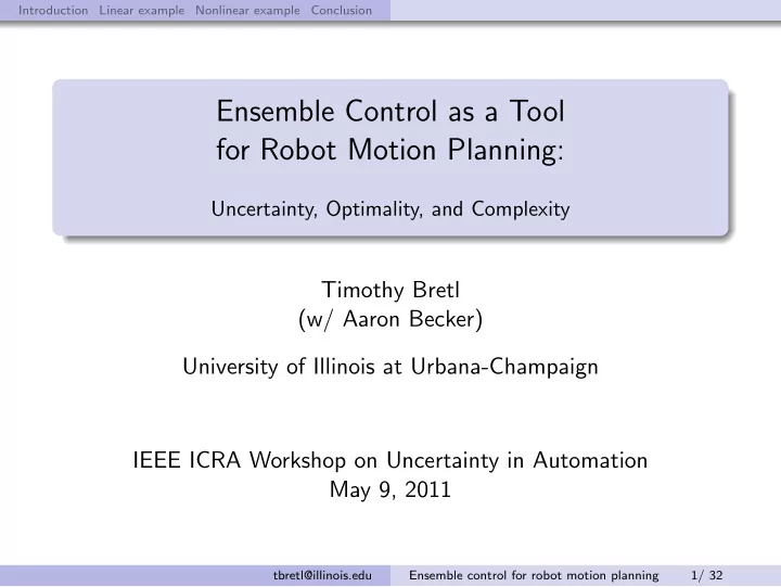 ensemble control as a tool for robot motion planning