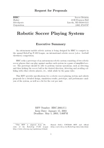 1  Introduction  The Husker RoboSports Corporation (HRC) is developing an autonomous mobile