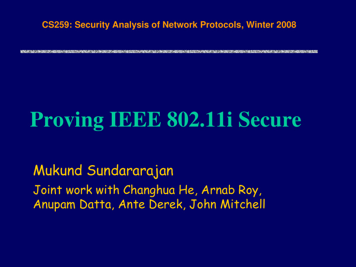 proving ieee 802 11i secure