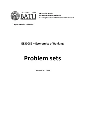 Problem sets  Dr Andreas Krause  Instructions  These three problem sets are representative of