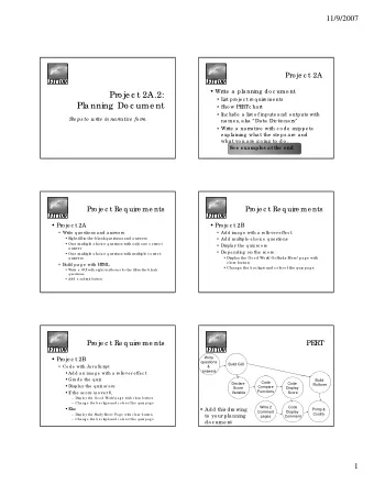 Pro je c t 2A.2:  L  ist pro je c t re q uire me nts  Pla nning  Do c ume nt  Pla nning  Do c