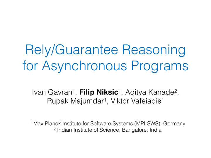 rely guarantee reasoning for asynchronous programs