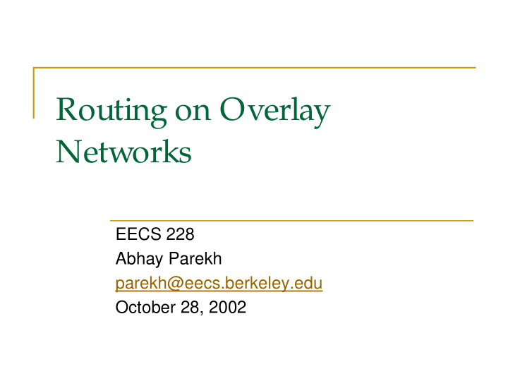 routing on overlay networks
