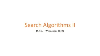 Search Algorithms II  15-110  Wednesday 10/21  Learning Objectives  Identify whether or not a
