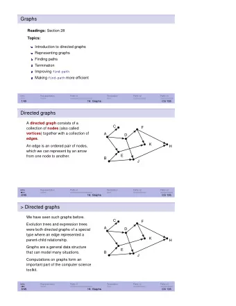 Graphs Readings: Section 28  Topics:  Introduction to directed graphs  Representing graphs  Finding