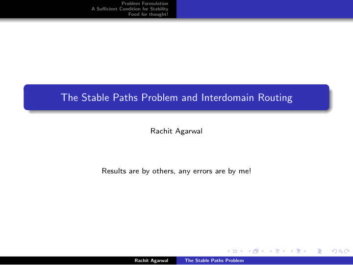 the stable paths problem and interdomain routing