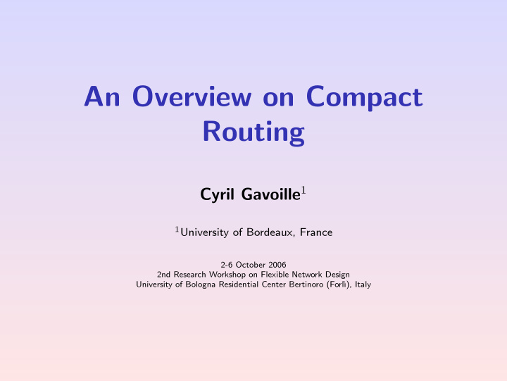 an overview on compact routing