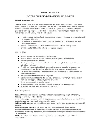 Guidance Note  1 NTRL NATIONAL COMMISSIONING FRAMEWORK (KEY ELEMENTS) Purpose of and Objectives