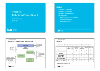 TDDC17  Computer systems  Robotic architectures  Robotics/Perception II  Navigation: