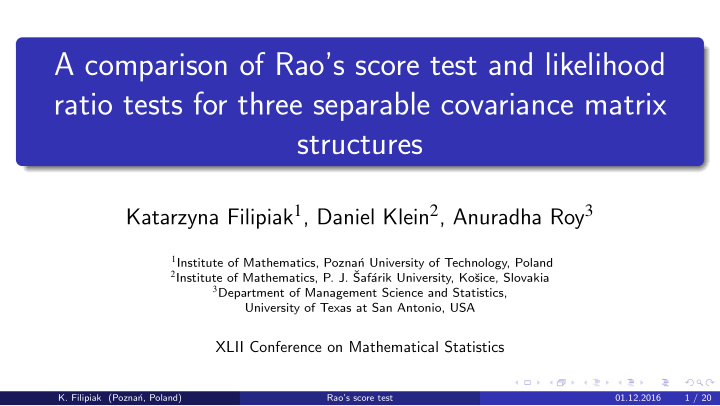a comparison of rao s score test and likelihood ratio