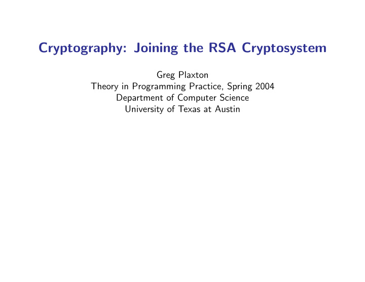 cryptography joining the rsa cryptosystem