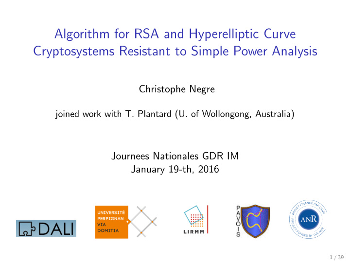 algorithm for rsa and hyperelliptic curve cryptosystems