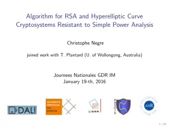 Algorithm for RSA and Hyperelliptic Curve  Cryptosystems Resistant to Simple Power Analysis