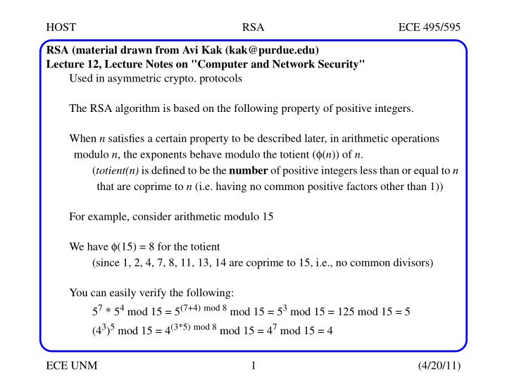 host rsa ece 495 595 rsa material drawn from avi kak kak