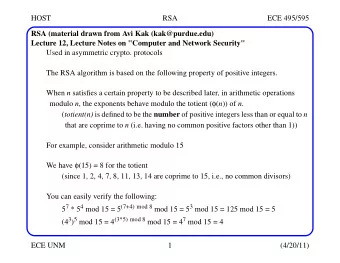 HOST  RSA  ECE 495/595  RSA (material drawn from Avi Kak (kak@purdue.edu)  Lecture 12, Lecture