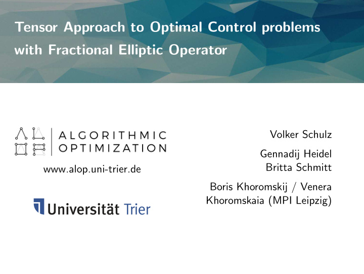 tensor approach to optimal control problems with