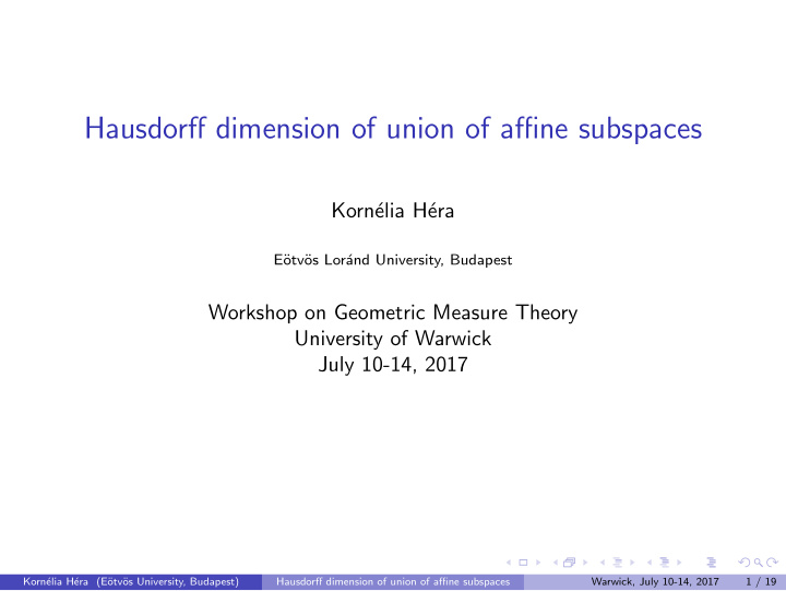 hausdorff dimension of union of affine subspaces