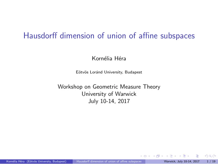 hausdorff dimension of union of affine subspaces
