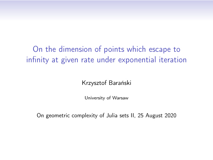 on the dimension of points which escape to infinity at