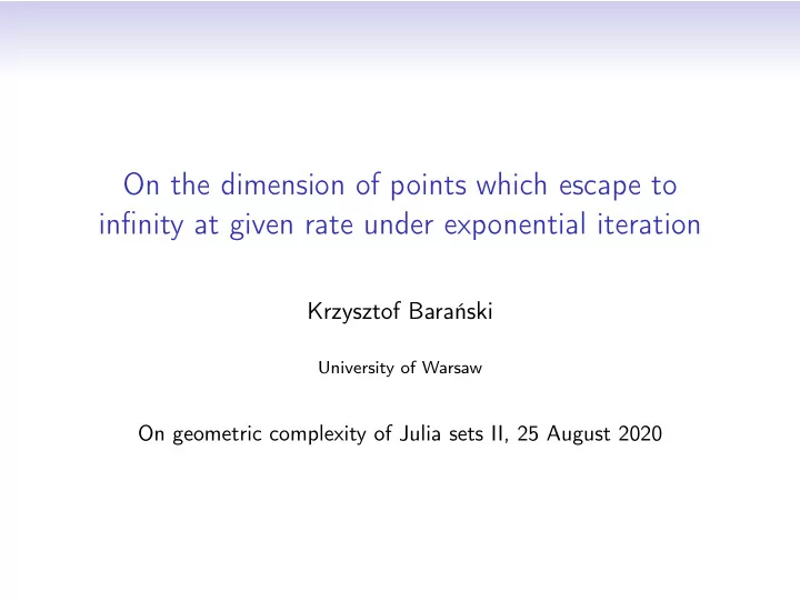 on the dimension of points which escape to infinity at