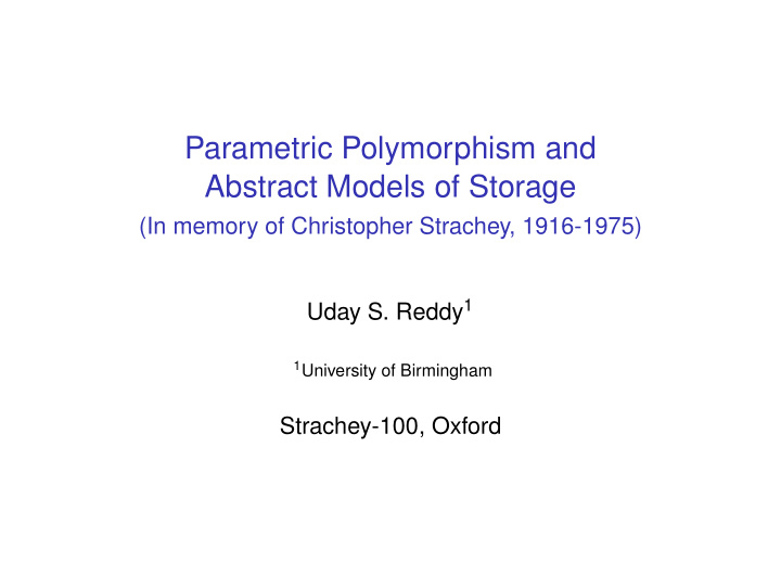 parametric polymorphism and abstract models of storage