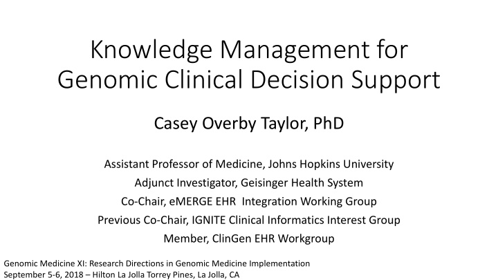 knowledge management for genomic clinical decision support