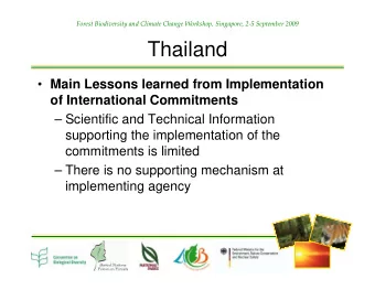 Thailand  Main Lessons learned from Implementation  of International Commitments   Scientific