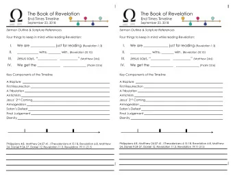 The Book of Revelation  The Book of Revelation End Times Timeline End Times Timeline  September 23,