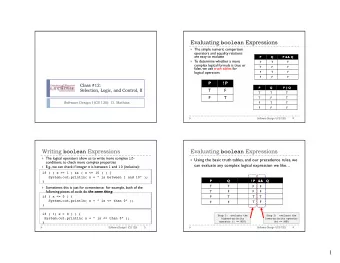 Evaluating boolean Expressions } The simple numeric comparison  operators and equality relations