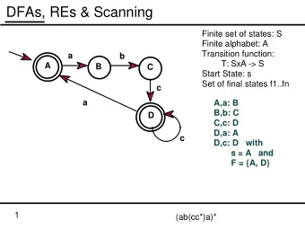 DFAs, REs &amp; Scanning  Finite set of states: S  Finite alphabet: A  Transition function:  a  b