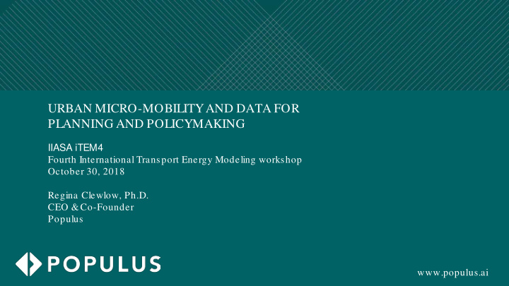 urban micro mobility and data for planning and