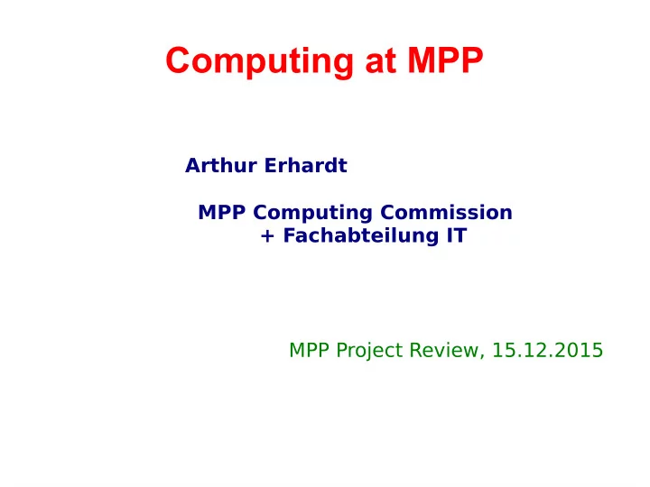 computing at mpp