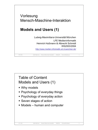 Vorlesung  Mensch-Maschine-Interaktion  Models and Users (1)  Ludwig-Maximilians-Universitt