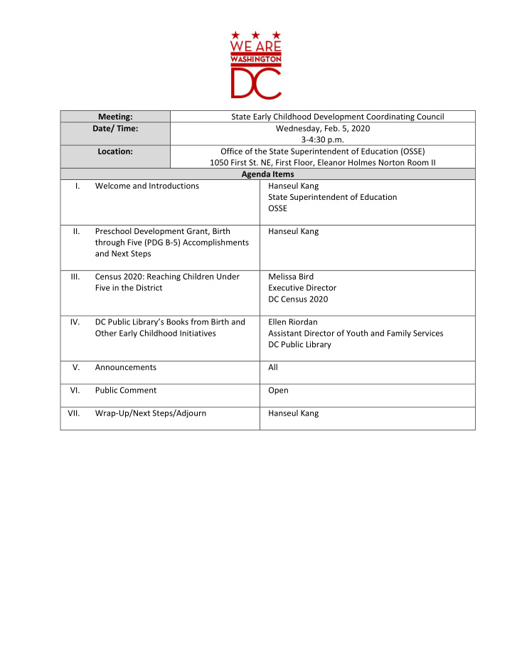 meeting state early childhood development coordinating