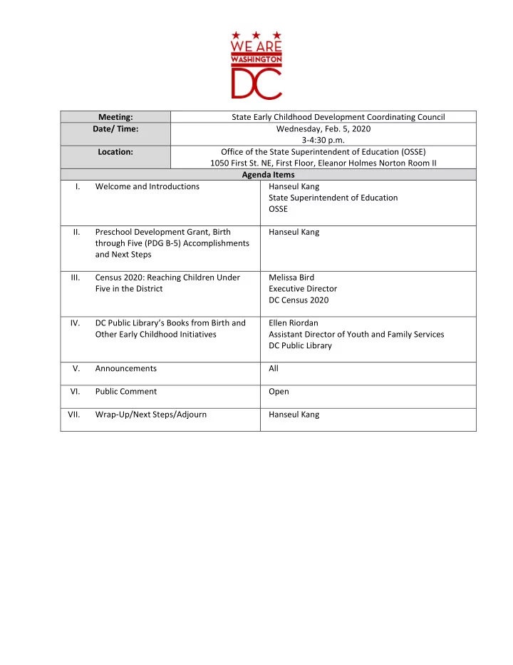 meeting state early childhood development coordinating