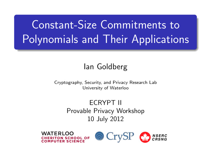 constant size commitments to polynomials and their