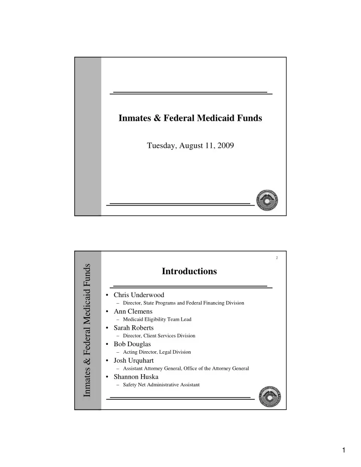 inmates amp federal medicaid funds