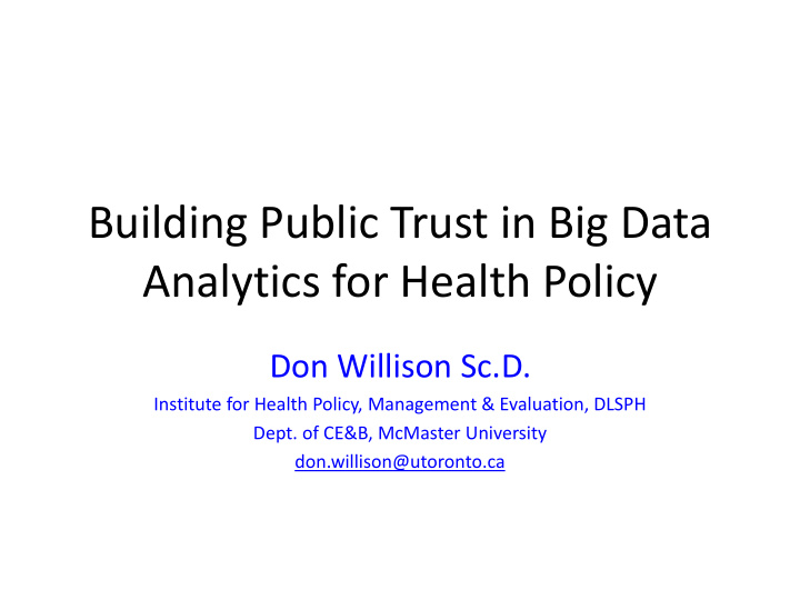 analytics for health policy