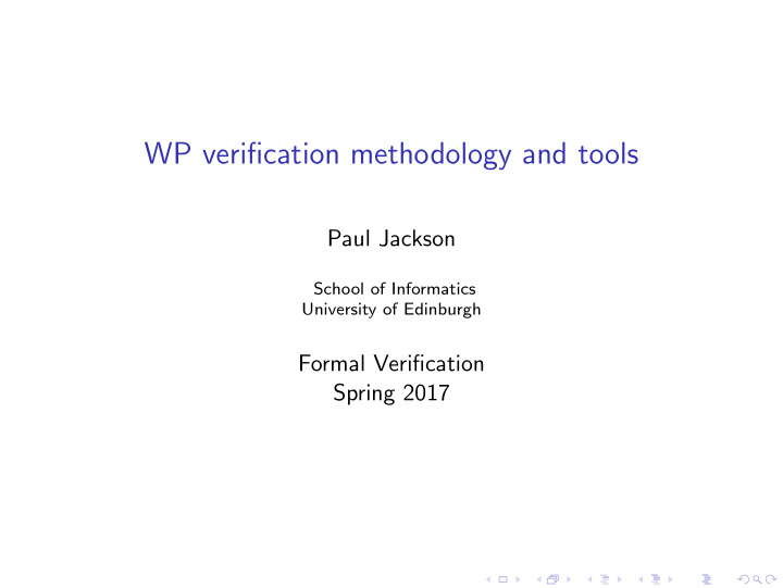 wp verification methodology and tools