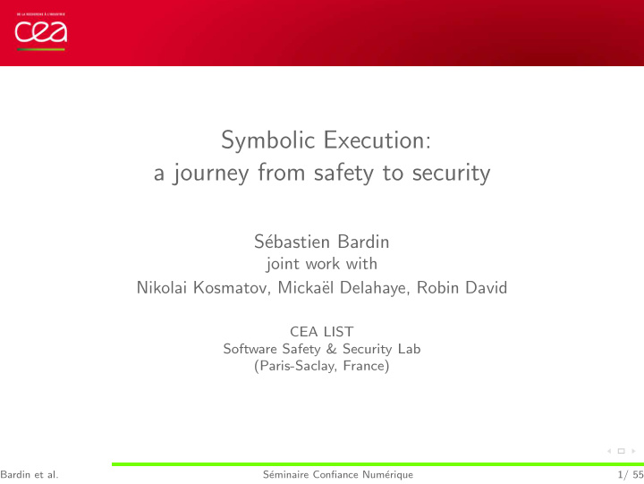 symbolic execution a journey from safety to security