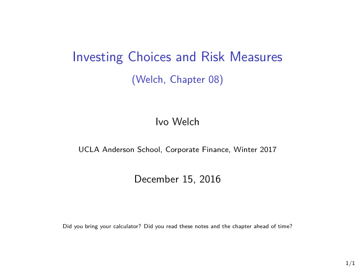 investing choices and risk measures